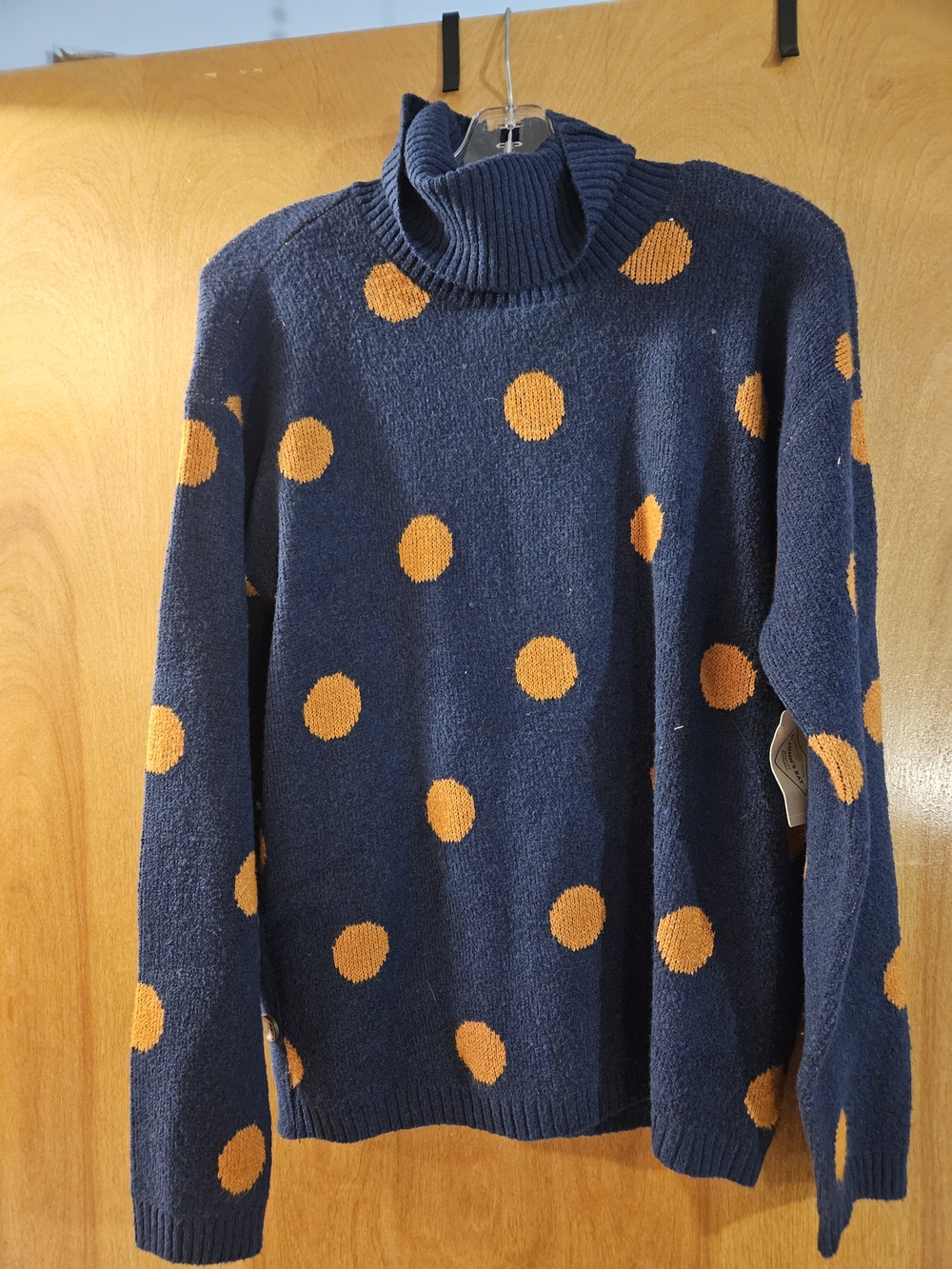 St. John's Bay Navy Turtleneck Sweater with Orange Polka Dots